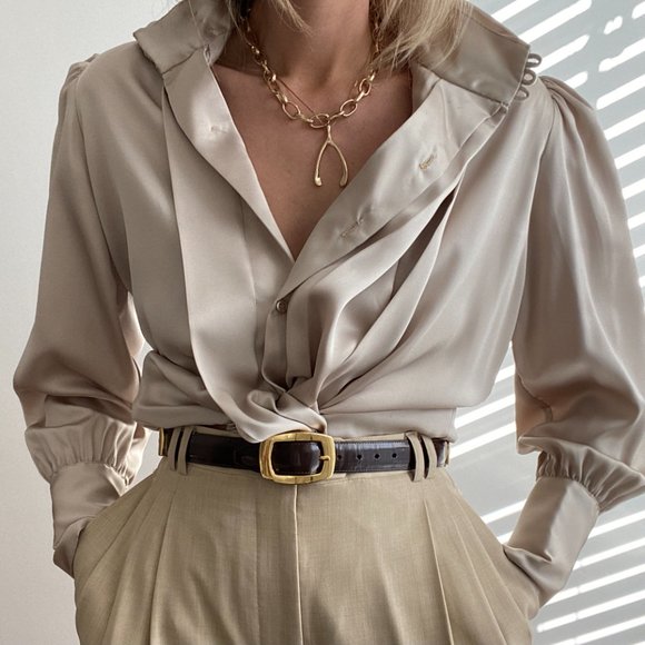 Vintage Tops - Vintage Pleated Satin Blouse